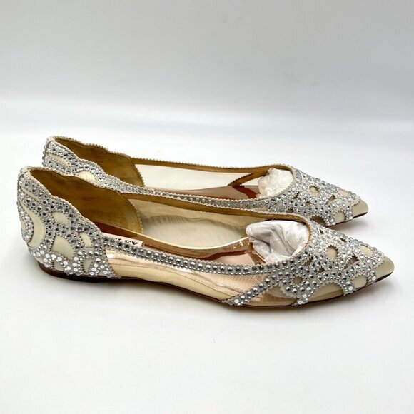 Badgley Mischka BHLDN Size 7 Gigi Jeweled Ivory White Silver Ballet Flats Shoes - Picture 3 of 15